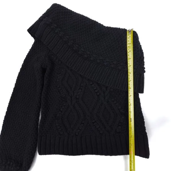 NEW Intermix Wool Dahlia One Shoulder Balloon Sleeve Bobble Cable Knit Sweater