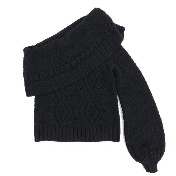 NEW Intermix Wool Dahlia One Shoulder Balloon Sleeve Bobble Cable Knit Sweater