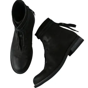 New Lace Up Round Toe Mens Scrub Cowhide Boots