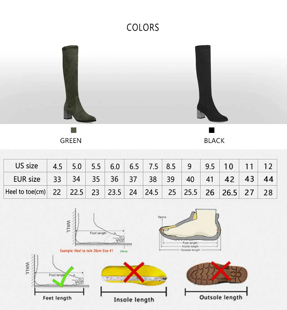 New Over The Knee Woman Boots Fashion High Quality Handmade Round Toe Square Heel Boots Solid Elegant Party Shoes