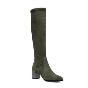 New Over The Knee Woman Boots Fashion High Quality Handmade Round Toe Square Heel Boots Solid Elegant Party Shoes