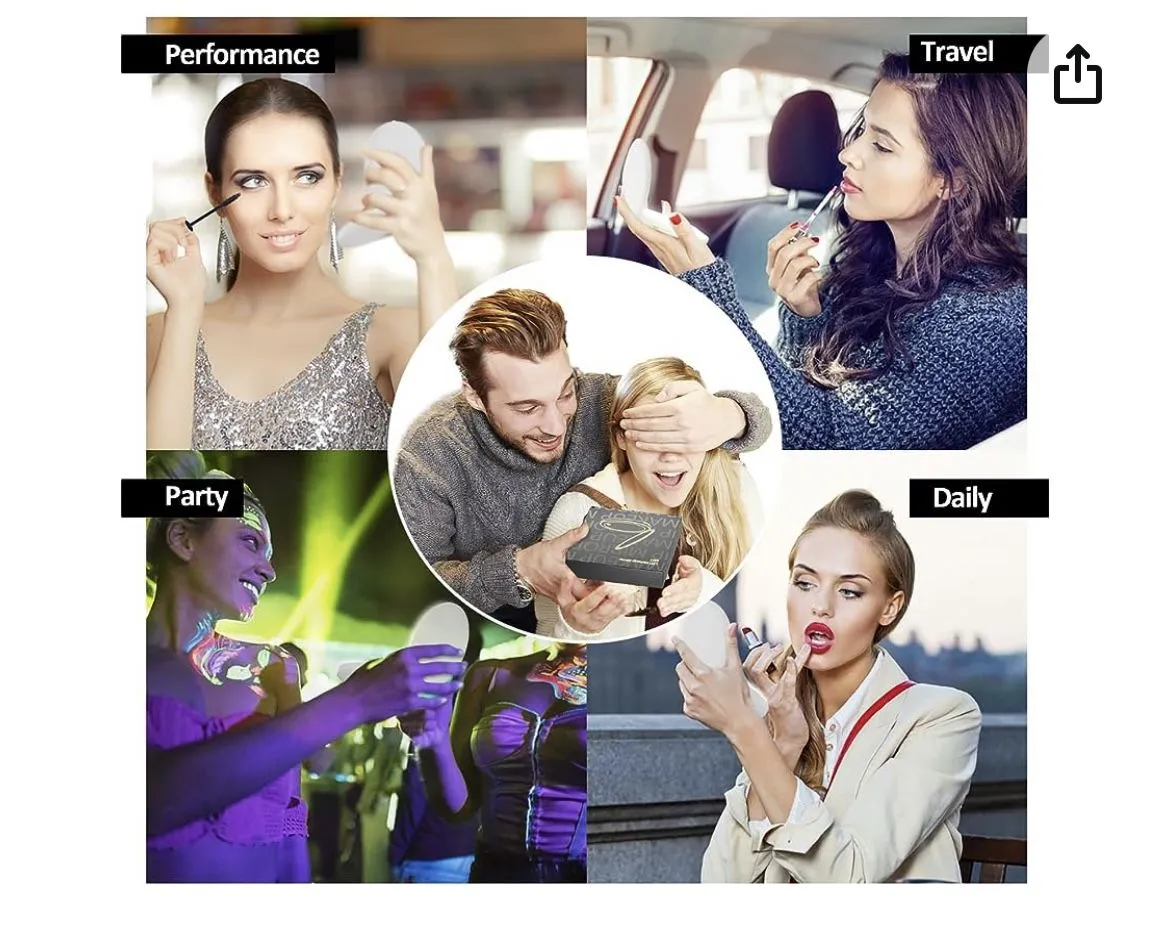 NEW SHEGINEL 1X/5X Compact Mirror with Light, LED Compact Mirror Rechargeable, LED Lighted Travel Makeup Mirror, Light Up Pocket Mirror for Travel