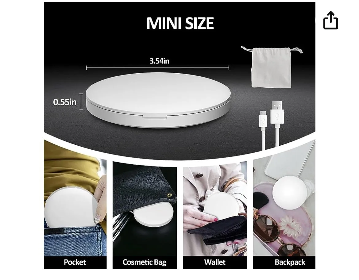 NEW SHEGINEL 1X/5X Compact Mirror with Light, LED Compact Mirror Rechargeable, LED Lighted Travel Makeup Mirror, Light Up Pocket Mirror for Travel