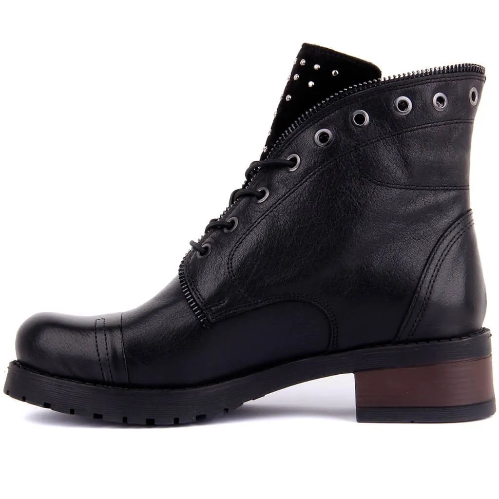 New Women Genuine Leather Boots Winter Couple Ankle Boots Casual Lace Up Ladies Fashion Shoes Brown Botas Mujer