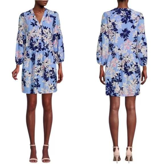 NWOT Vince Camuto Floral Pebble Crepe Button Front Dress Sz. 12