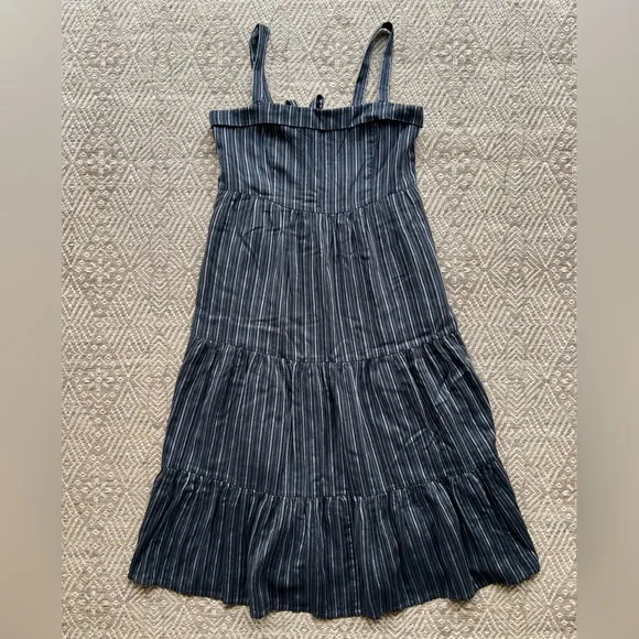 PAIGE Santibel Stripe Tiered Midi Dress Size Large Cotton Linen