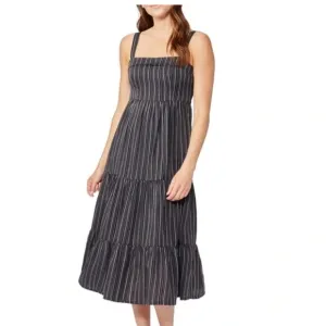 PAIGE Santibel Stripe Tiered Midi Dress Size Large Cotton Linen