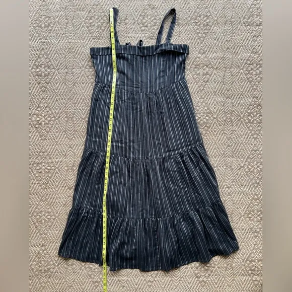 PAIGE Santibel Stripe Tiered Midi Dress Size Large Cotton Linen