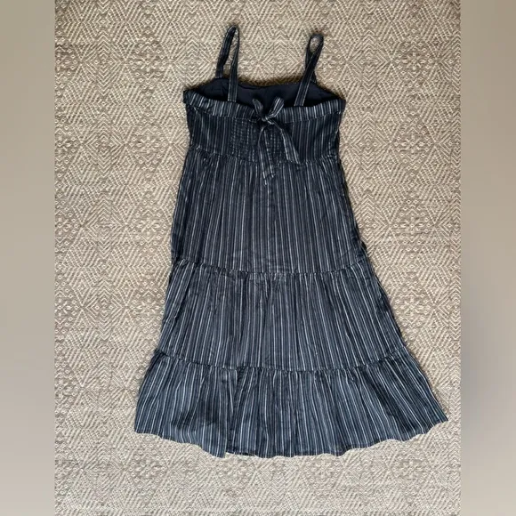 PAIGE Santibel Stripe Tiered Midi Dress Size Large Cotton Linen