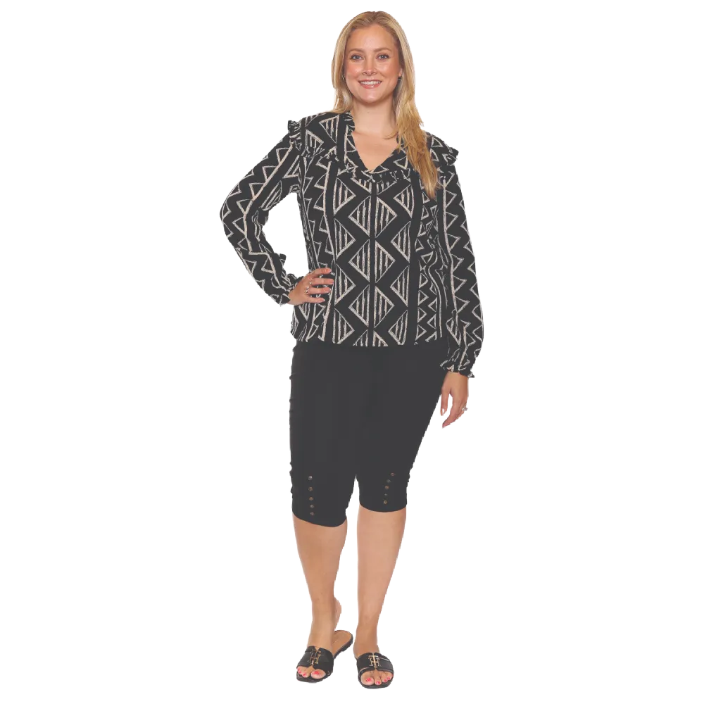 Papa Fashions Black Top with Ruffle