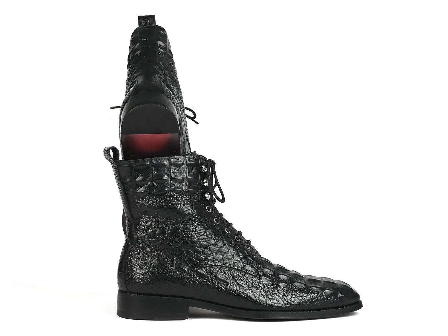 Paul Parkman Black Croco Lace-Up Boots