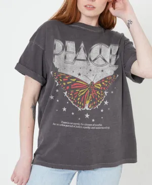PEACE BUTTERFLY BOYFRIEND TEE-BLACK