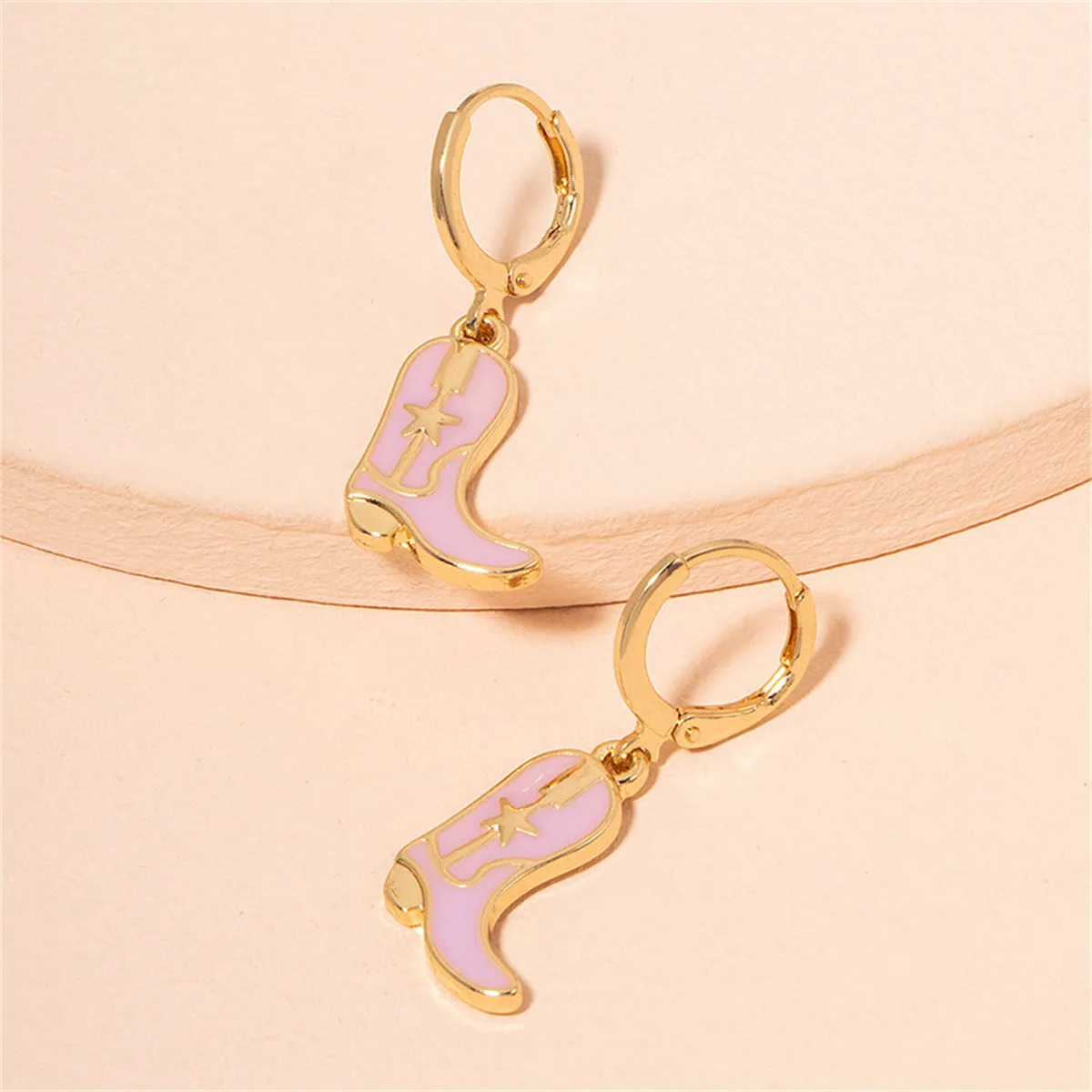 Pink Enamel & 18K Gold-Plated Star Boot Drop Earrings