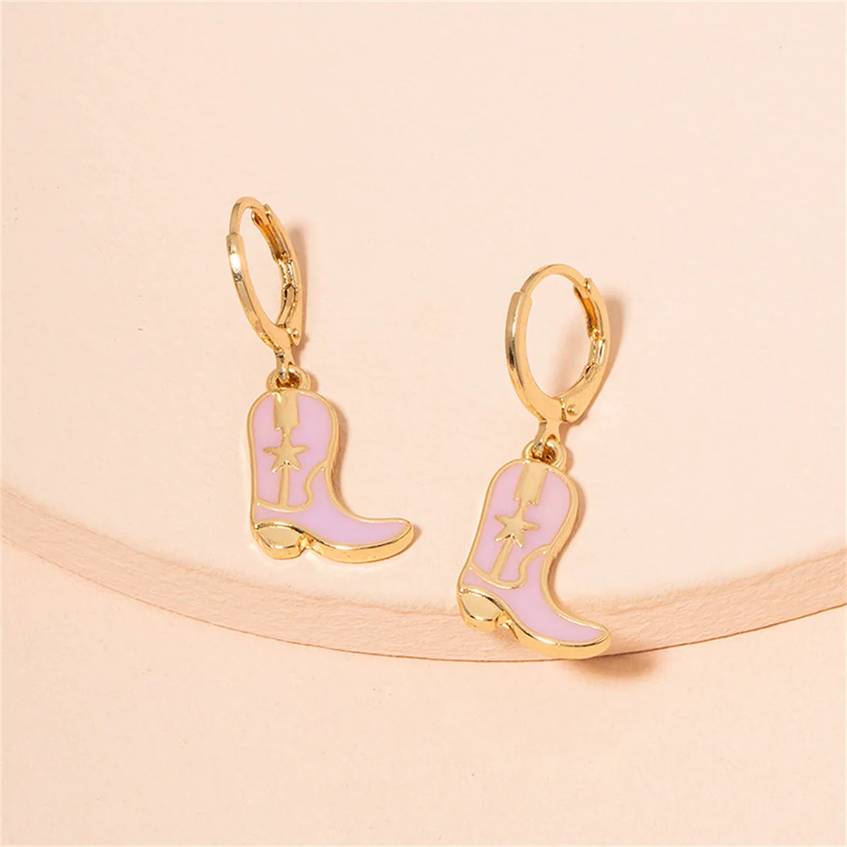 Pink Enamel & 18K Gold-Plated Star Boot Drop Earrings
