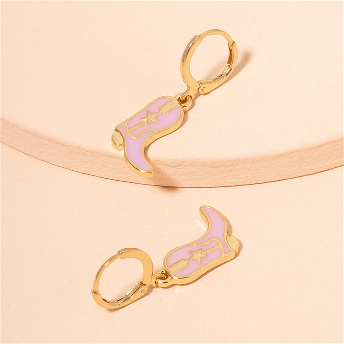 Pink Enamel & 18K Gold-Plated Star Boot Drop Earrings