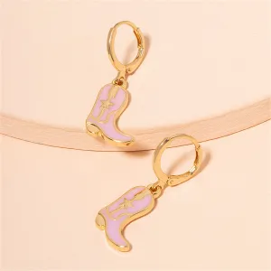 Pink Enamel & 18K Gold-Plated Star Boot Drop Earrings