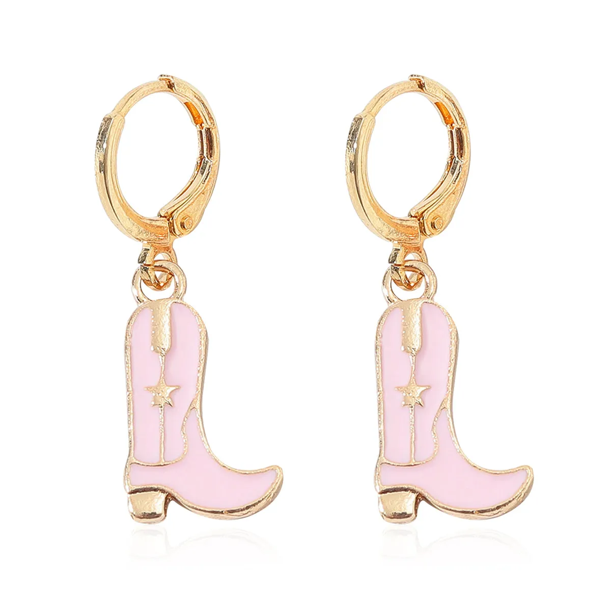 Pink Enamel & 18K Gold-Plated Star Boot Drop Earrings