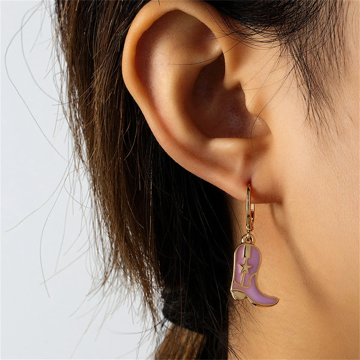 Pink Enamel & 18K Gold-Plated Star Boot Drop Earrings