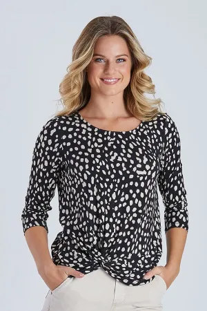 Print Knot Front Top - Black - TZ28
