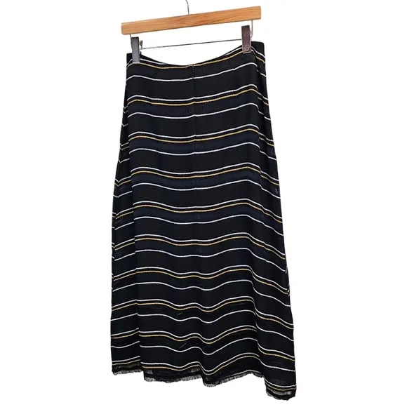 Proenza Schouler Striped Midi Length Skirt Size 6 Black Gold Tie Front Career