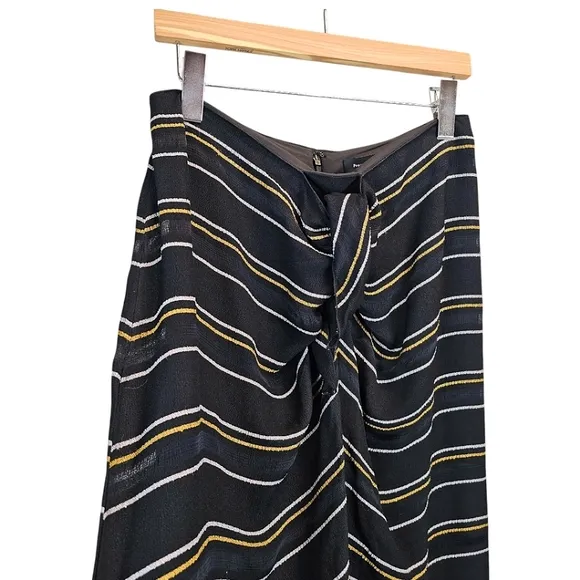 Proenza Schouler Striped Midi Length Skirt Size 6 Black Gold Tie Front Career