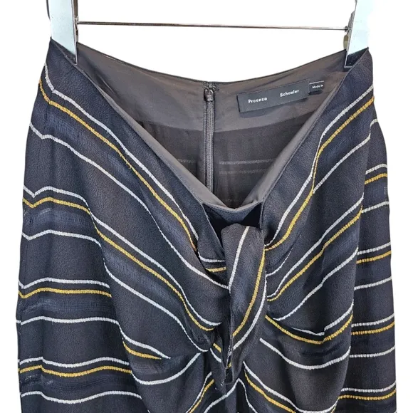 Proenza Schouler Striped Midi Length Skirt Size 6 Black Gold Tie Front Career