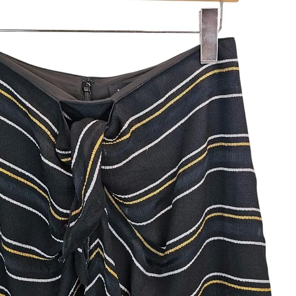 Proenza Schouler Striped Midi Length Skirt Size 6 Black Gold Tie Front Career