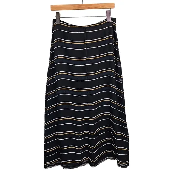 Proenza Schouler Striped Midi Length Skirt Size 6 Black Gold Tie Front Career