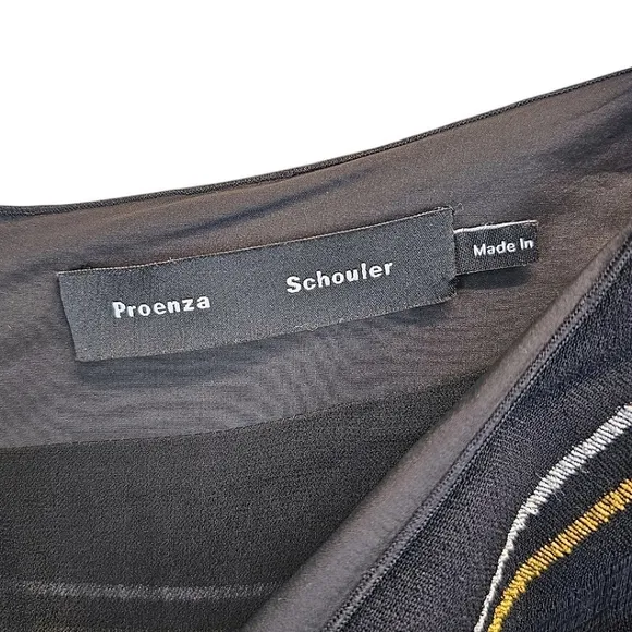 Proenza Schouler Striped Midi Length Skirt Size 6 Black Gold Tie Front Career