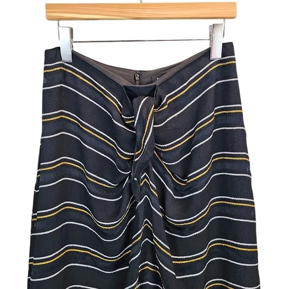 Proenza Schouler Striped Midi Length Skirt Size 6 Black Gold Tie Front Career
