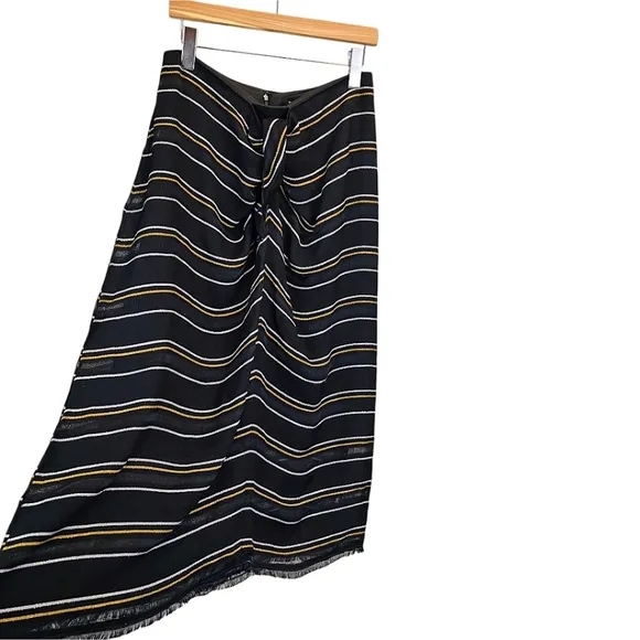 Proenza Schouler Striped Midi Length Skirt Size 6 Black Gold Tie Front Career
