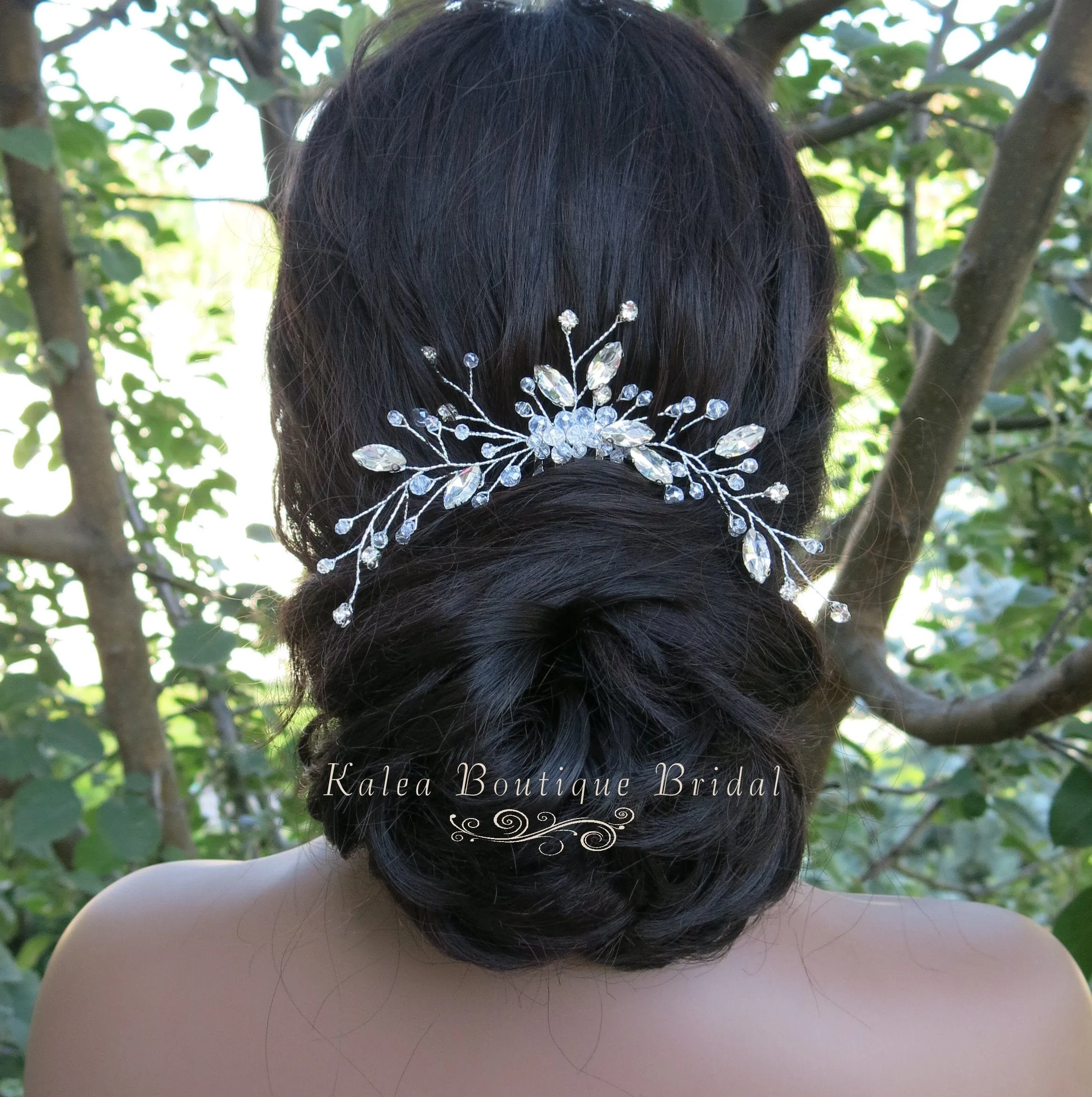 Rhinestone Large Bridal Hair Comb, Crystal Floral Wedding Hairpiece, Silver Decorative Hair Comb Headpiece
