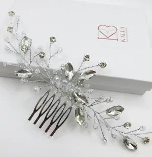 Rhinestone Large Bridal Hair Comb, Crystal Floral Wedding Hairpiece, Silver Decorative Hair Comb Headpiece