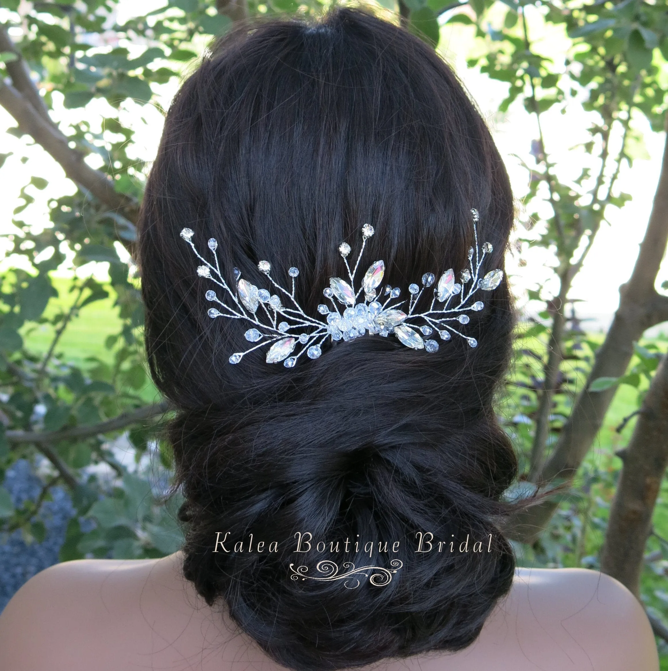 Rhinestone Large Bridal Hair Comb, Crystal Floral Wedding Hairpiece, Silver Decorative Hair Comb Headpiece