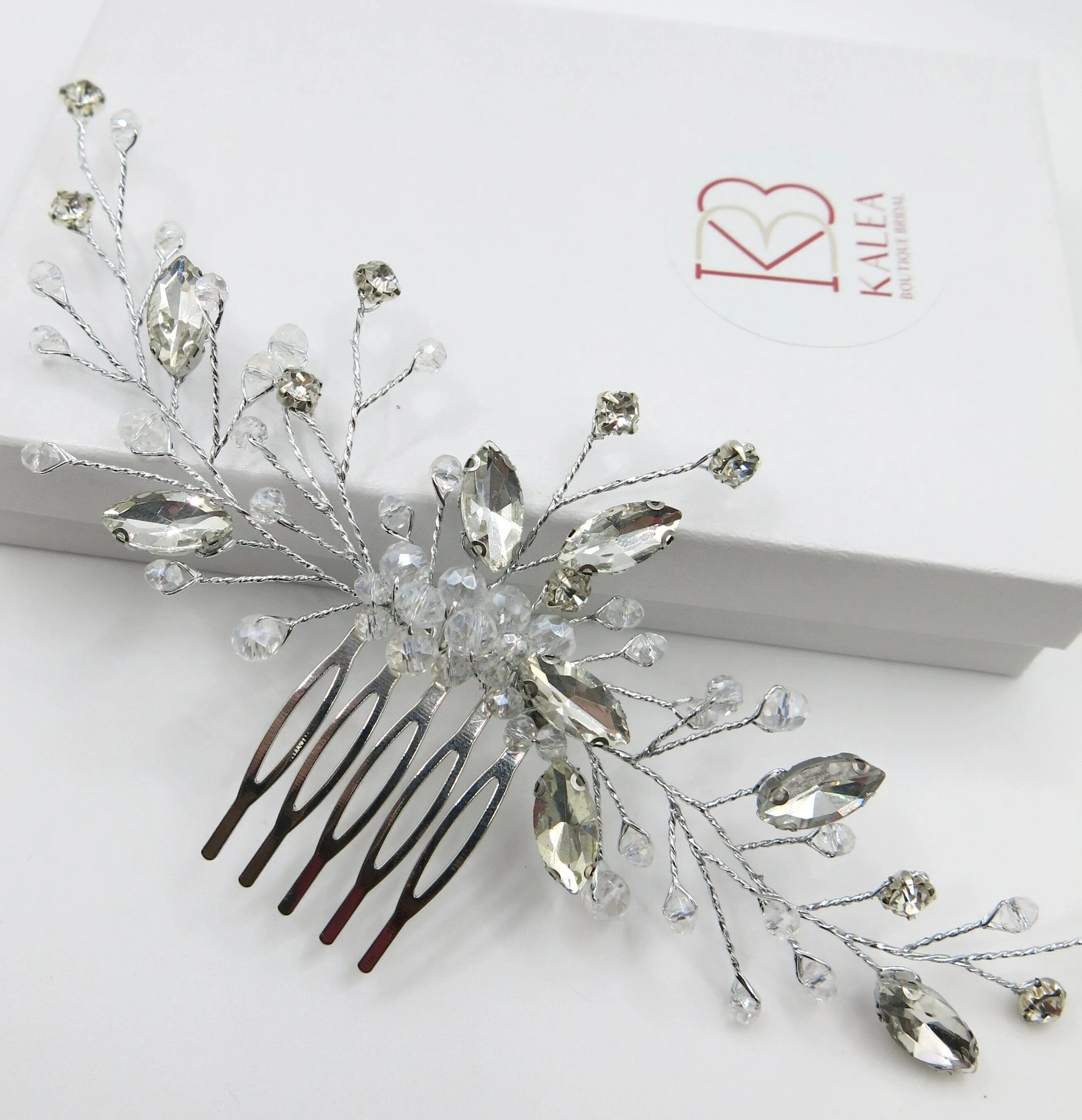 Rhinestone Large Bridal Hair Comb, Crystal Floral Wedding Hairpiece, Silver Decorative Hair Comb Headpiece