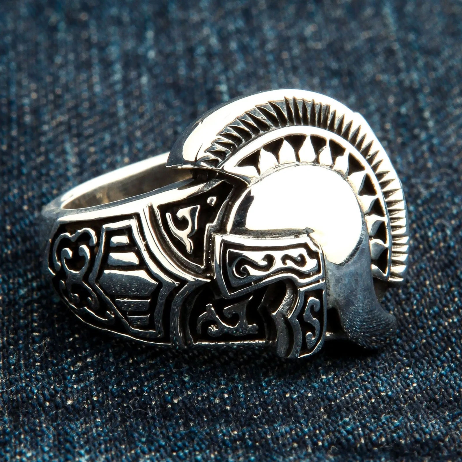 Roman Warrior Helmet Sterling Silver Medieval Ring