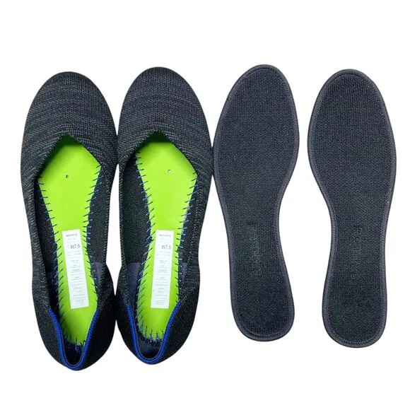 ROTHY'S &quot;The Flat&quot; Round Toe Ballet Shoe in Heather Gray/Black Size 7.5