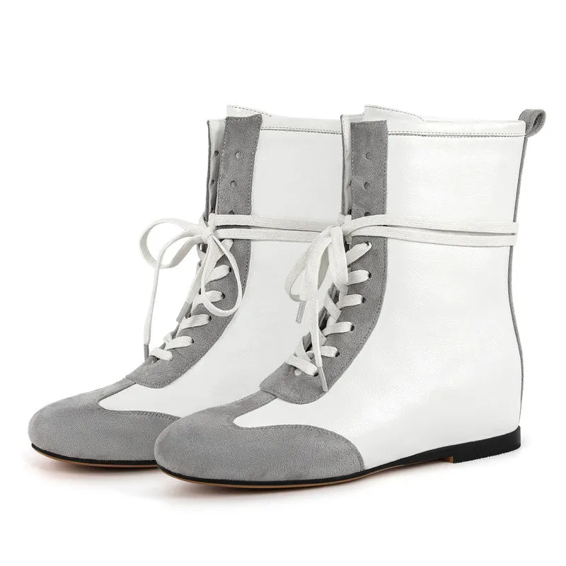 Round Toe Lace-up Boxing Ankle Boots