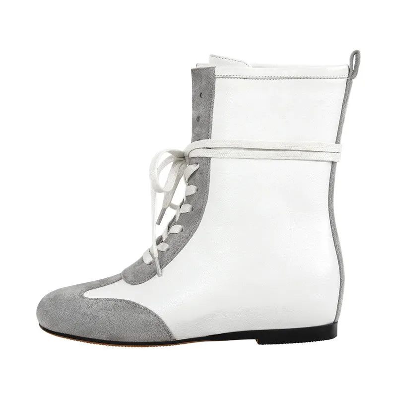 Round Toe Lace-up Boxing Ankle Boots