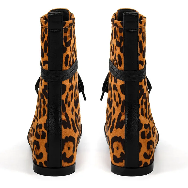 Round Toe Lace-up Boxing Ankle Boots
