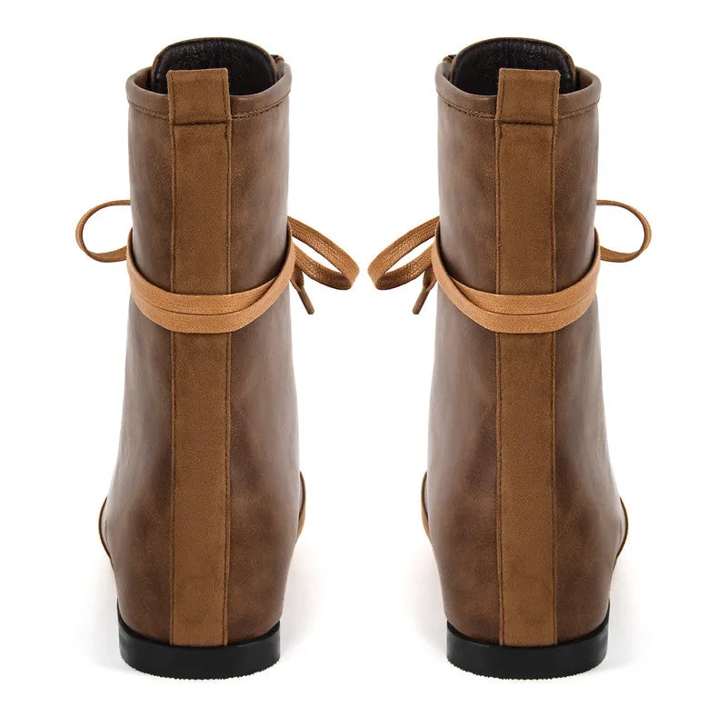 Round Toe Lace-up Boxing Ankle Boots