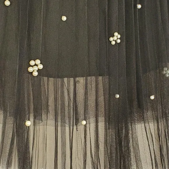 Sadie &amp; Love Tulle Tutu Balletcore Pleated Skirt Black Sheer Pearls Large