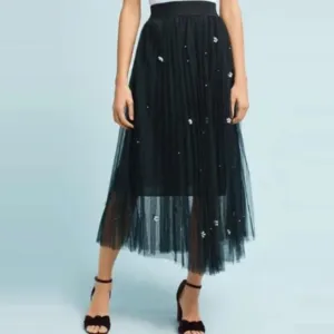 Sadie &amp; Love Tulle Tutu Balletcore Pleated Skirt Black Sheer Pearls Large