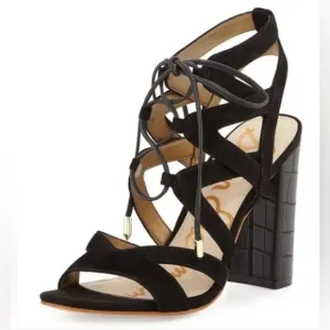 Sam Edelman Yardley Black‎ Suede Lace Up Block Heels Size 10