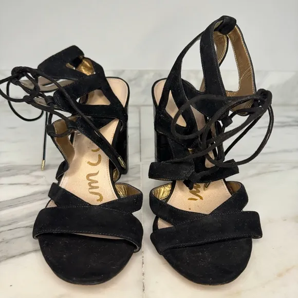 Sam Edelman Yardley Black‎ Suede Lace Up Block Heels Size 10