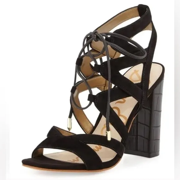 Sam Edelman Yardley Black‎ Suede Lace Up Block Heels Size 10