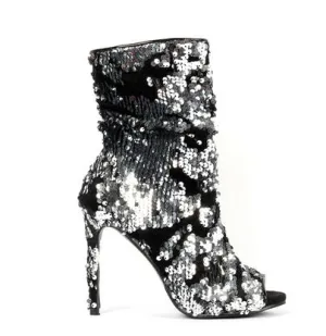 Sexy Colorful Sequins Peep Toe Socks Boots Shoes Side Zipper Bling Bling Paillette Stiletto Boots Real Photo Ankle Bootie