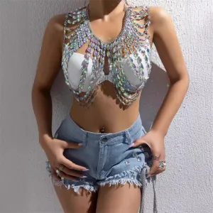 Shiny Colorful Gem Chic Multilayer Tassel Crystal Body Chain