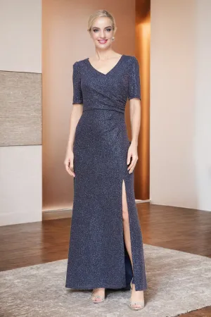 Shiny Short Sleeve Sheath V Neck Ankle Length Mother of The Bride Dress