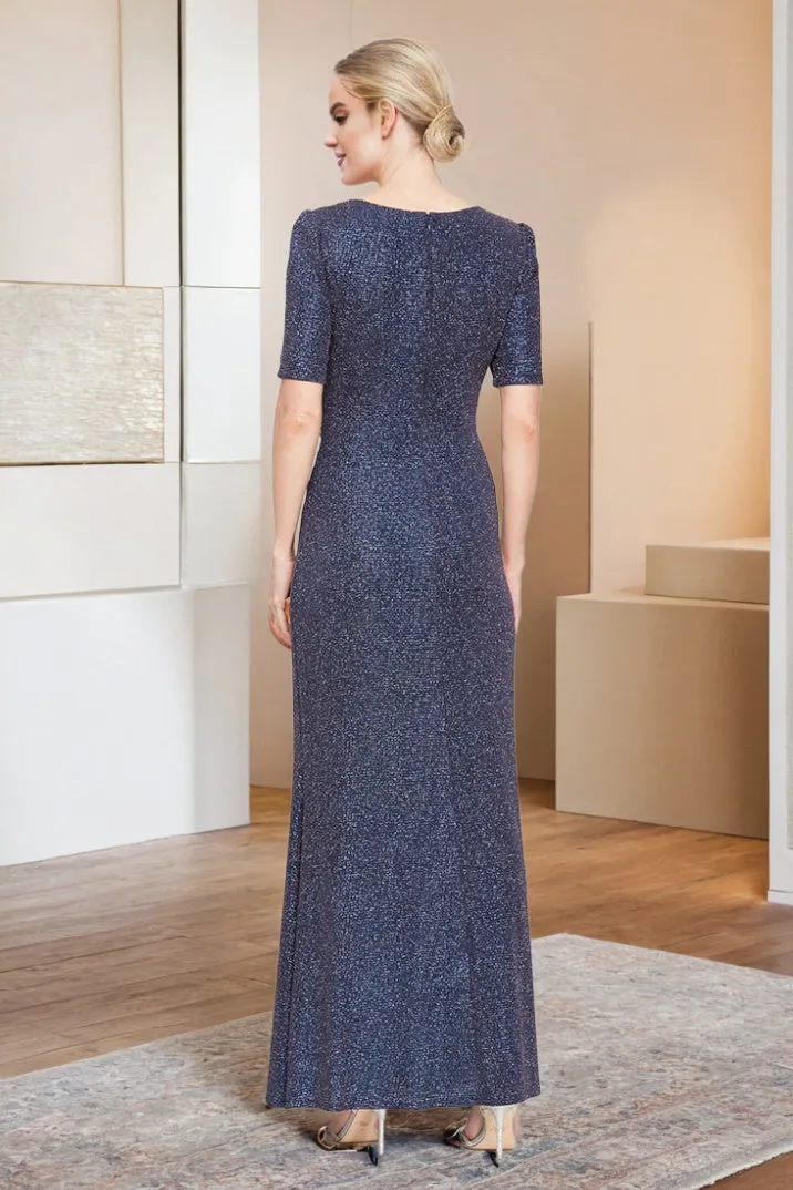 Shiny Short Sleeve Sheath V Neck Ankle Length Mother of The Bride Dress